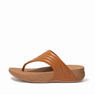 Fitflop Women's WALKSTAR Leather Toe-Post Sandals - Light Brown, VT1835706